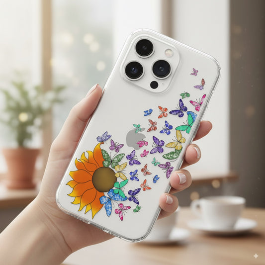 Coque - Sunflower and Rainbow Butterflies