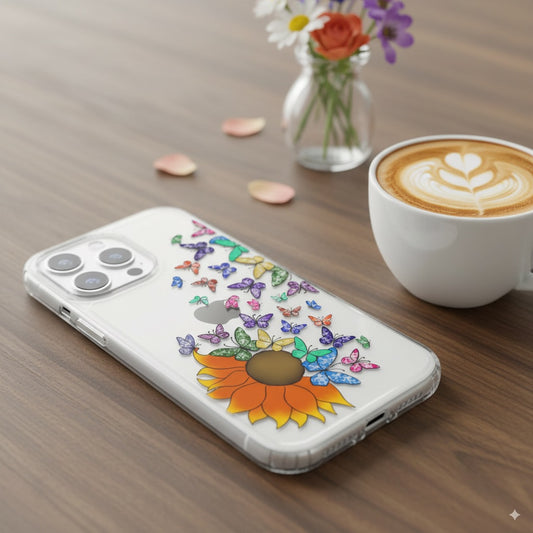 Coque - Sunflower and Rainbow Butterflies