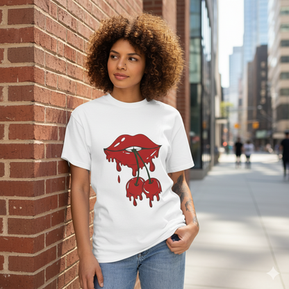 Trendy lips cherry tee shirt