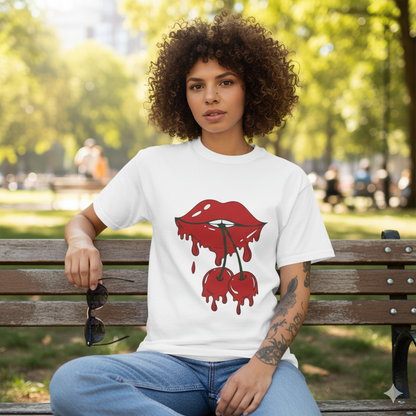 Trendy lips cherry tee shirt