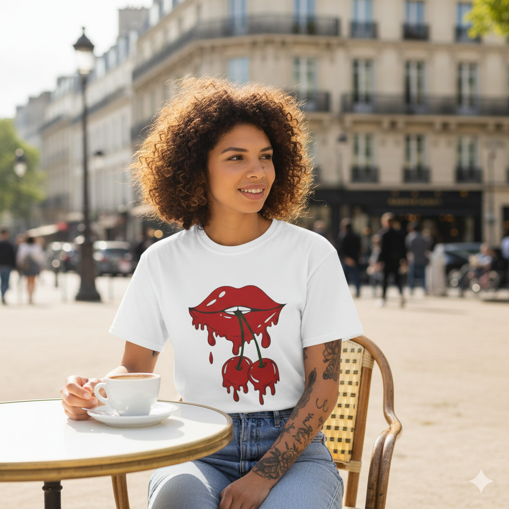 Trendy lips cherry tee shirt