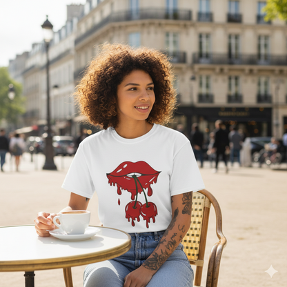 Trendy lips cherry tee shirt